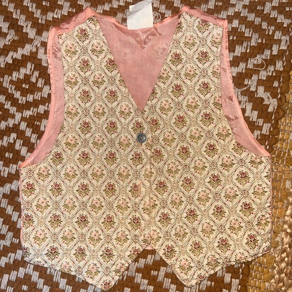 VTG FloralBrocadeJacquardEmbroidered Vest-Beige-Multi-Floral SzXs-S EUC Gorgeous - Picture 3 of 14